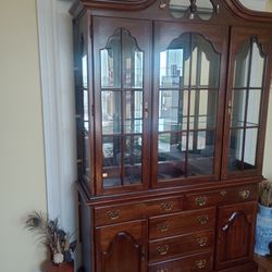 Red Mahogany Jamestown Sterling Armoire with Glass Shelving & Lighting