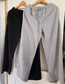 Bundle(2) Gray Black Wide Leg Sweatpants Bundle Drawstring Pants (L)