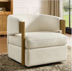 Heredon Wynn Fabric Swivel Chair With Wood Arms