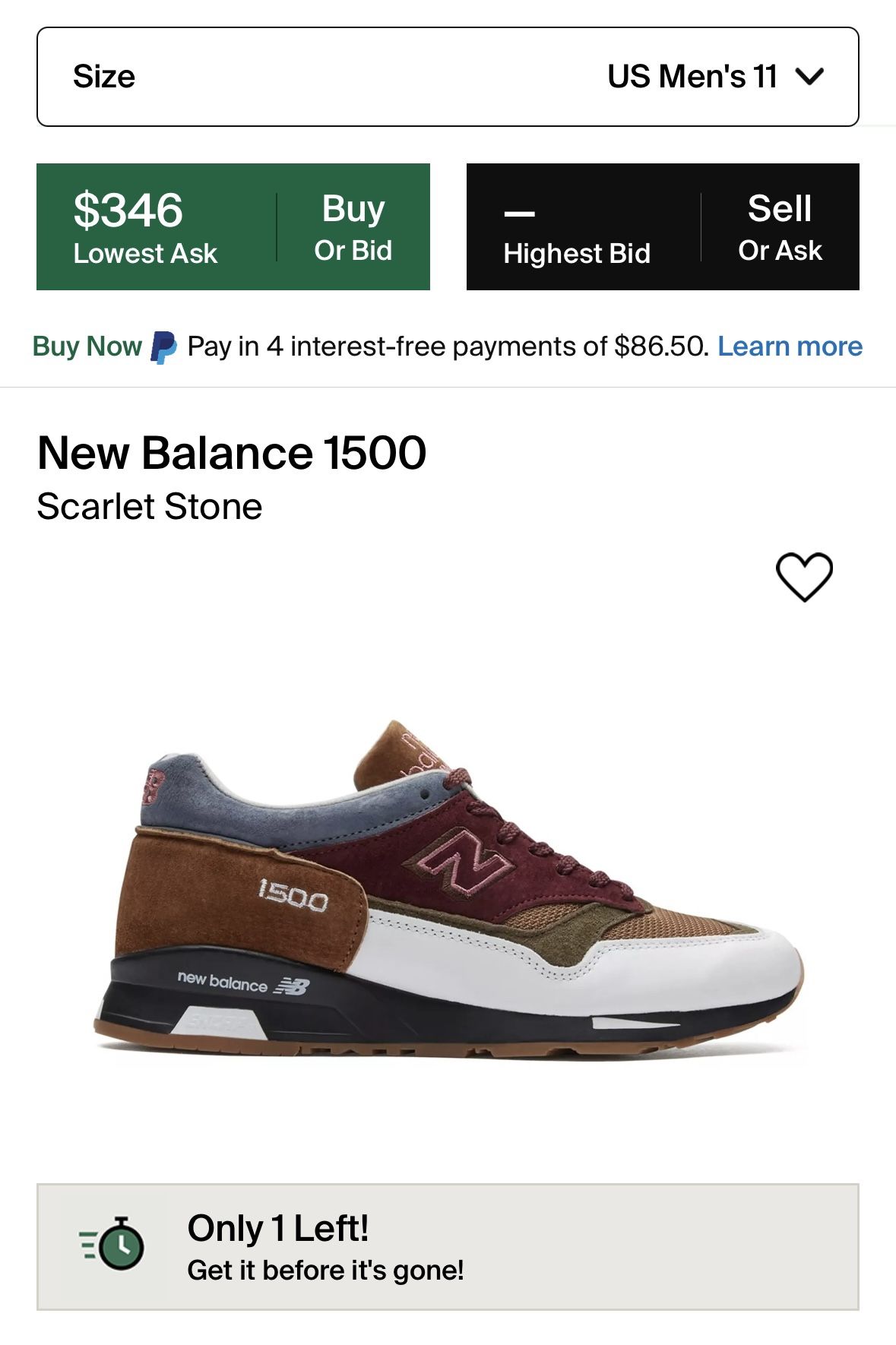 New Balance 1500 Scarlet Stone