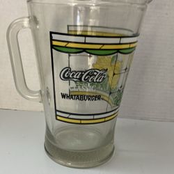 Whataburger Coca Cola Yellow Rose Pattern Glass Pitcher