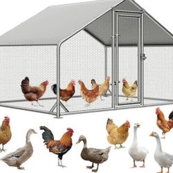Large Metal Chicken Coop, Walk - in Chicken House, Outdoor Chicken Coop for 5-10 Chickens Yard/Farm/Ranch (10x6FT)