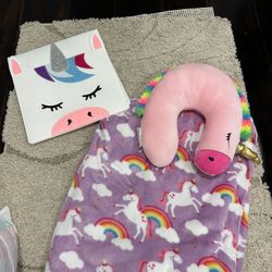 Unicorn Blanket Travel Pillow And Piggy Bank 