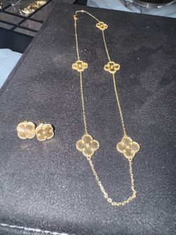 14 k gold necklace, and earrings