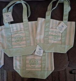 GREEN MINI STRIPED CANVAS TOTE TRADER JOES NWT