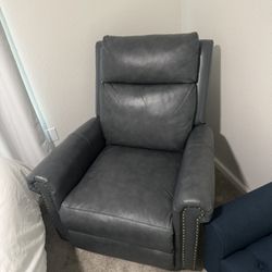 Blue Leather Pushback Recliners (2 chairs)