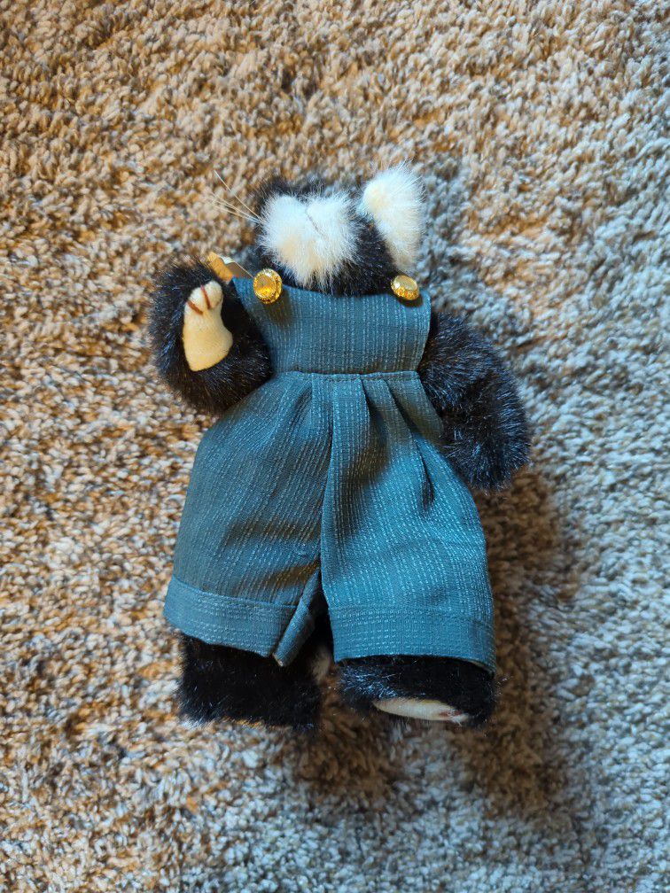 Ty-knockoff 1993 Purcy The Cat Attic Treasures With Blue Overalls