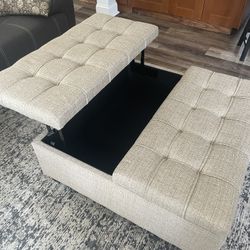 Tufted Tweed Ottoman
