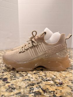 NEW Steve Madden Maxima Rhinestone Beige Sneakers Women Size 8.5