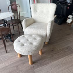 Priced To Sell! Bouclé wingback accent chair With Ottoman
