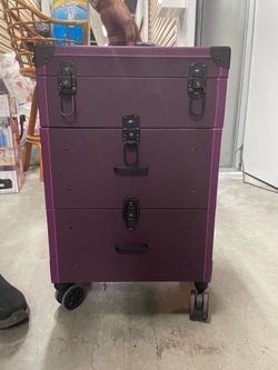 Purple Rolling Makeup Train Case Trolley
