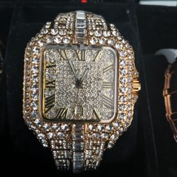 Iced Out Gold-Tone Square Watch