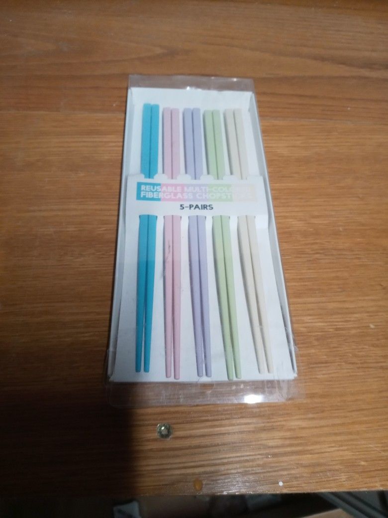 5 Pairs Of Multi-colored Fiberglass Chopsticks Pastel Colors, Never Been Used