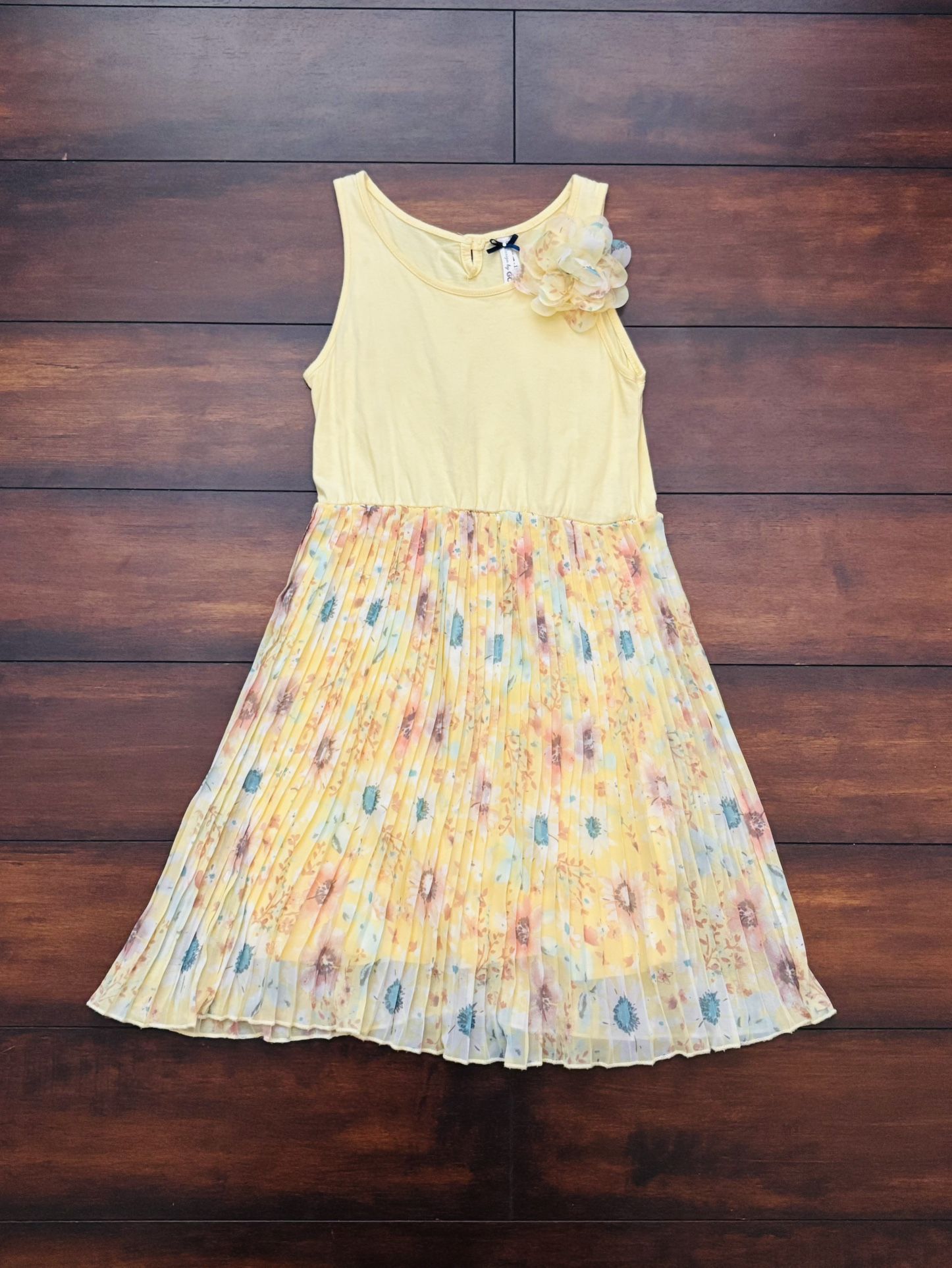 Little Girls Clothes Yellow Floral Pleated Dress Size 10 Fits Size 8-9 Best 