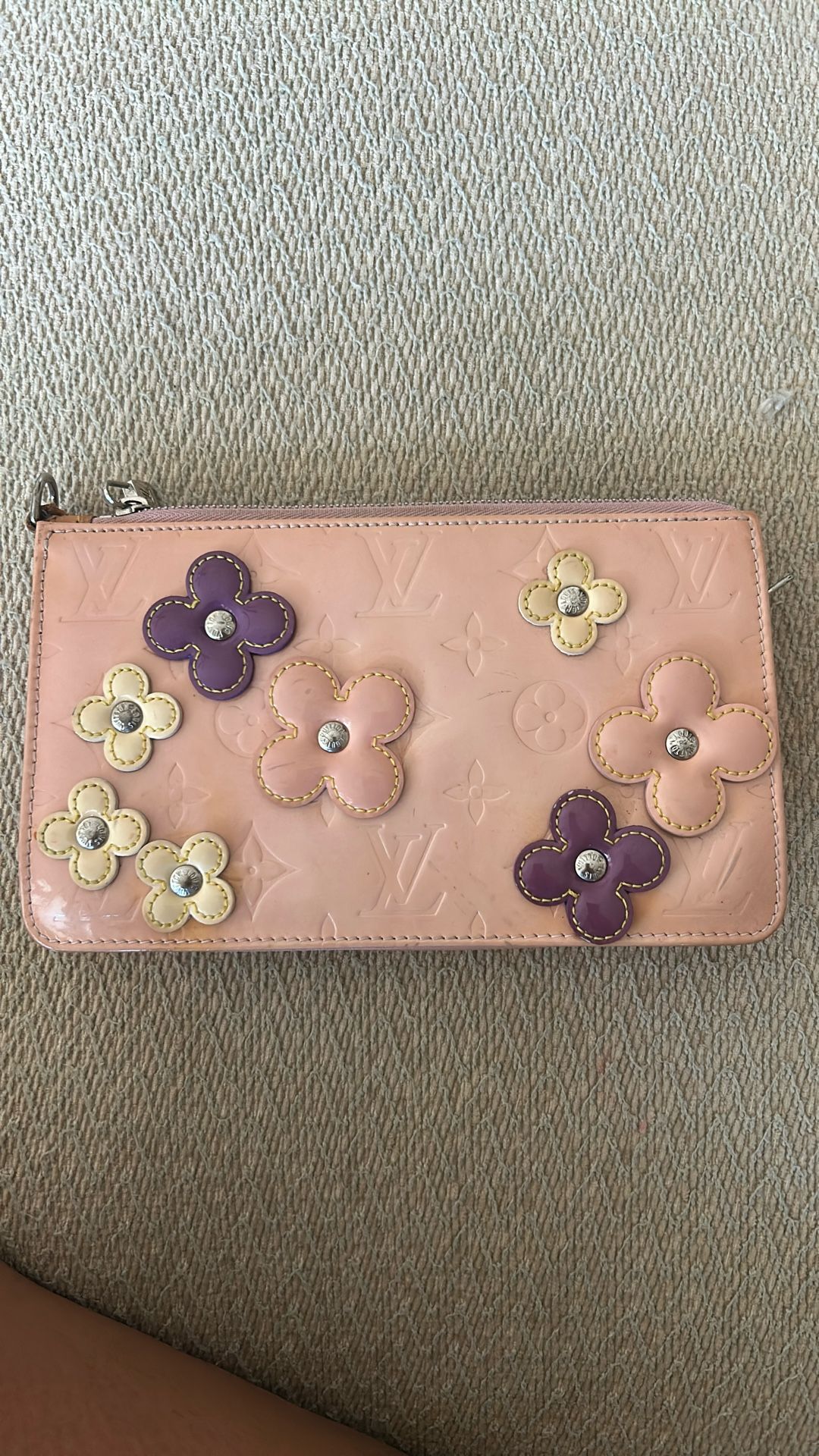 Louis Vuitton Pink Patent Leather Clutch w Spinning Flowers