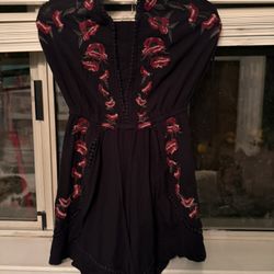 American Eagle Outfitters Romper Navy With Burgundy Flowers