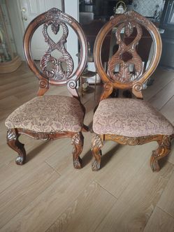 Pair of Ornate Carved Wood Side Chairs