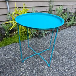 Teal Blue Folding Metal Side Table