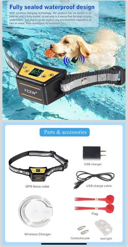 Plkm Dog Wireless GPS Fence Pet Electric Fence Containment System, Adjustable Control Range Warning Strength, Wireless Charging GPS Wireless Dog Fence
