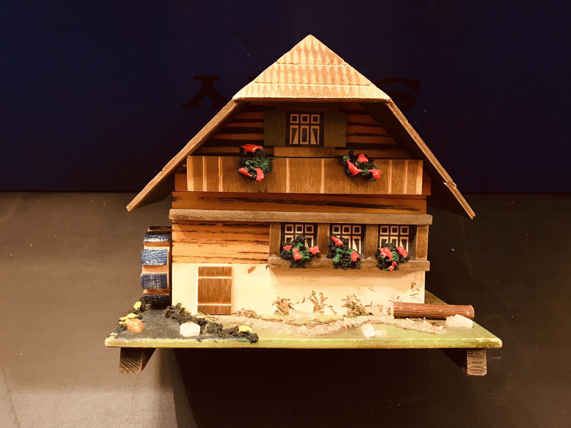 Vintage Wooden German Watermill Musical Jewelry Box
