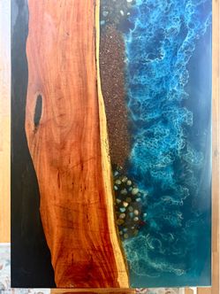 Custom Live Edge Wood & Ocean Epoxy Resin Dining Table