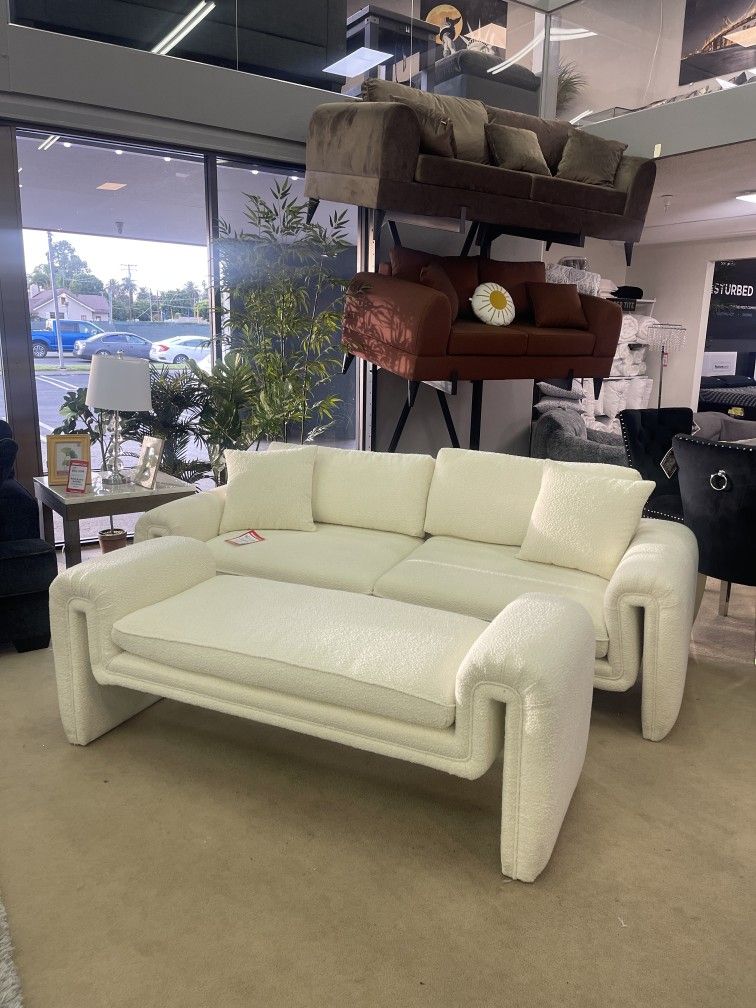 Ventura Ivory Boucle Uph. Designer Living Room Set