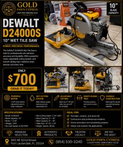 DEWALT D24000S 10 inch Wet Tile Saw