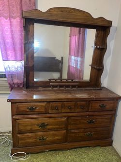 Vintage Wooden Dresser with Mirror