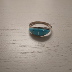 Navajo Made Sterling Silver Turquoise Inlay Sheild Ring