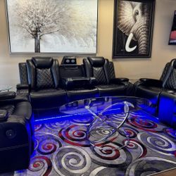 💥AMAZING 3pcs Leatherette Reclining Living Room Set W/LED Light 👍90 days FREE FINANCING ❗NO CREDIT CHECK❗ 