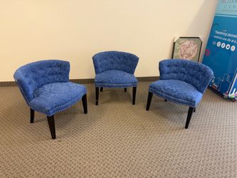 Set of 3 Blue Upholstered Accent Chairs