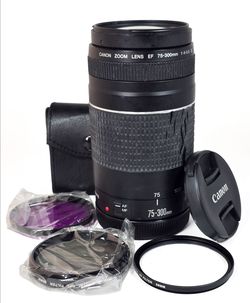 Canon EF 75-300mm f/4-5.6 III Zoom Lens for DSLR Digital & SLR AF Cameras - 3 Filters and Canon Caps