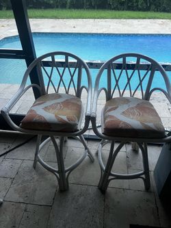 (2) Outside Wicker Chairs Bar Height