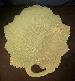 Vintage 1970s Fenton Jadeite Glass Maple Leaf Plate 11” - Authentic Logo