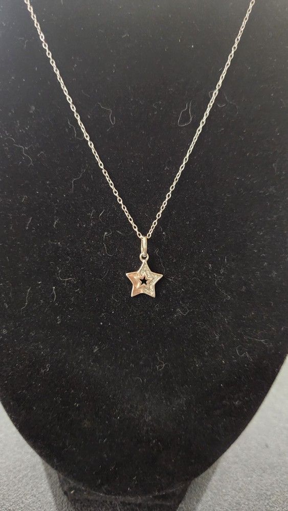 Sterling Silver 925 Star Pendant With CZ And Necklace