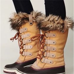 SOREL Joan of Arctic Size 8 Leather Faux Fur Waterproof Winter Boots, NL1540