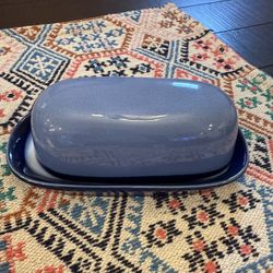 Blue Stoneware Covered Butter Dish