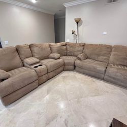 Light Brown Reclining Sectional Couch