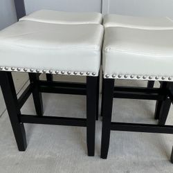 Backless Ivory Leather Counter Stool (4)