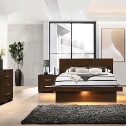 Jessica 4-piece Eastern King LED Bedroom Set Product Cappuccino