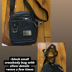 black crossbody bag with silver details