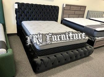 New queen bed frame with mattress