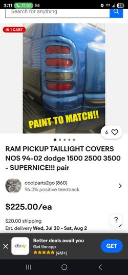New Ram Pick Up Taillight Cover 94-02 1(contact info removed) 3500
