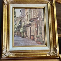 Art Print Titled "Tuscan Alleyway II" by the Artist Rachel Perry. Gold Ornate Frame