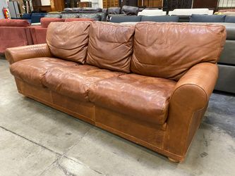 Toffee Brown 3 Seat Leather Sofa with Light Wood Feet
