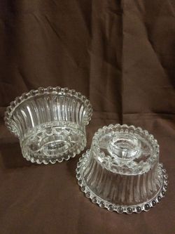 Vintage Clear Glass Ridged & Fluted Edged Candle Stick Holder Set Of 2