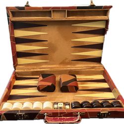 Vintage Backgammon Galore Set, in genuine leather patchwork case.  All pieces are still in set.