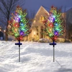 PICKBEAU Solar Christmas Decorations Outdoor, IP65 Waterproof Solar Christmas Tree 2 Pack Multi-Color Changing Party Outdoor Decoration Solar Flickeri