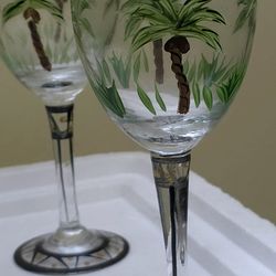 Hand Painted Palm Tree Wine Glasses