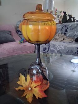Glass Pumpkin Candle with Claw Base